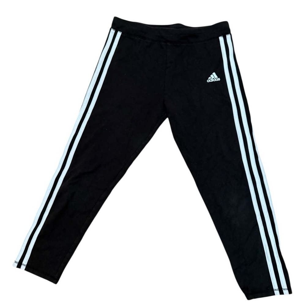 Adidas Kids Black Leggings with white Stripes